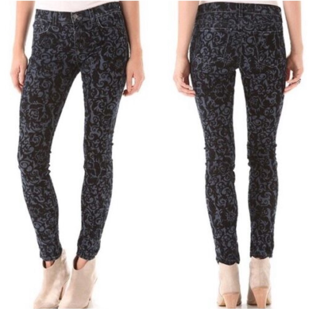J Brand “The Skinny” in Black Velvet Brocade Stovepipe Jeans - Picture 1 of 10
